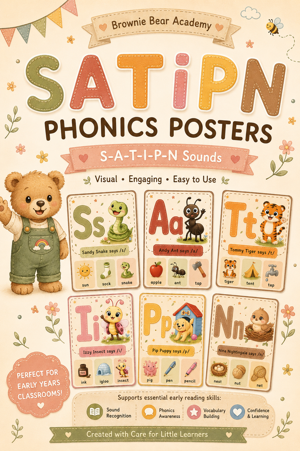 Brownie Bear SATIPN Phonics Posters | Free Digital Download